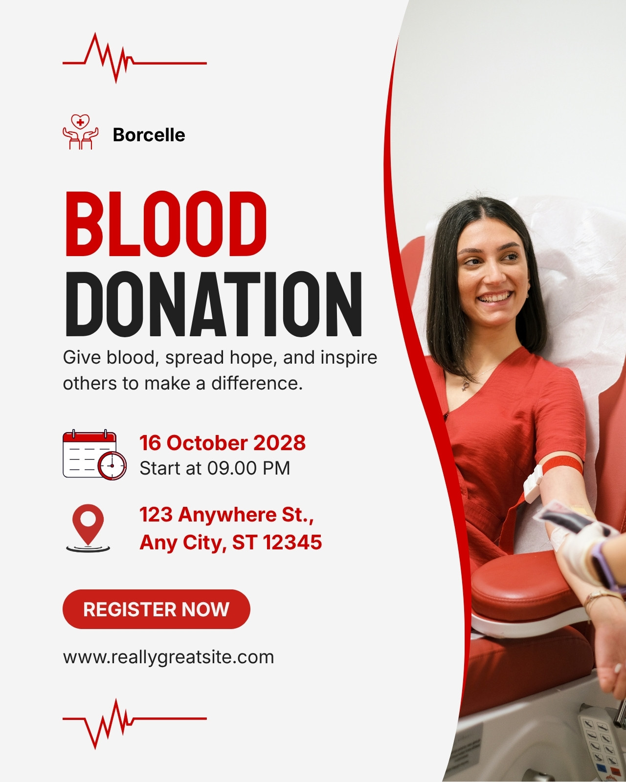 Red Black and White Modern Blood Donation Instagram Post