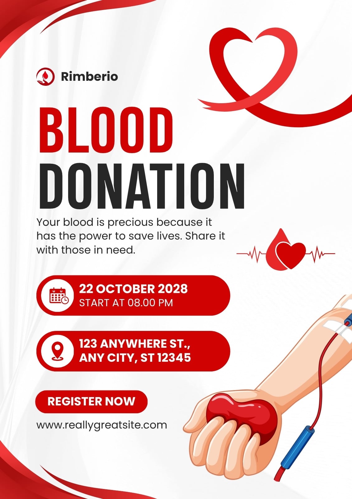 Red Black and White Modern Blood Donation Flyer