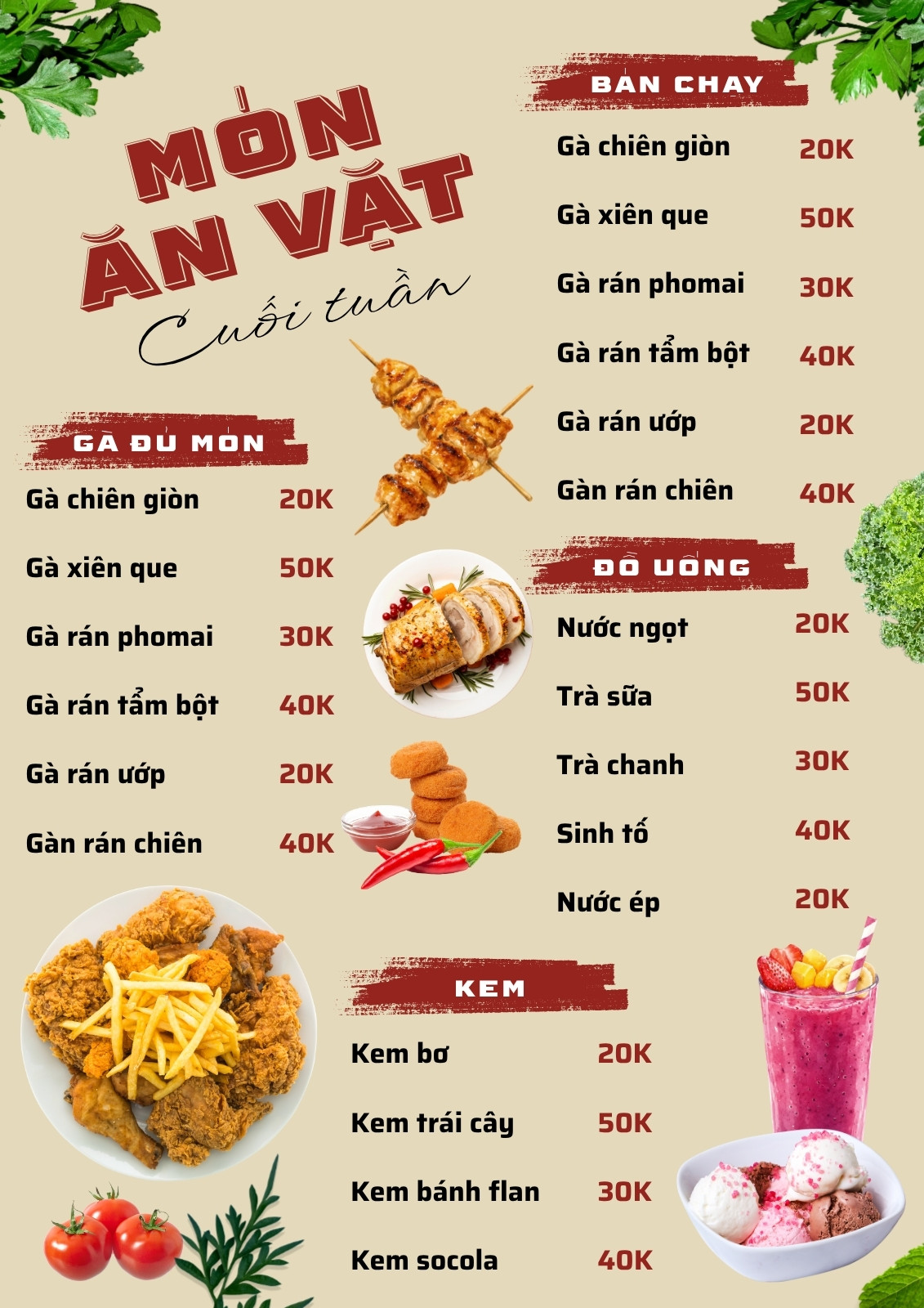 Menu món ăn vặt cuối tuần Menu món ăn vặt cuối tuần