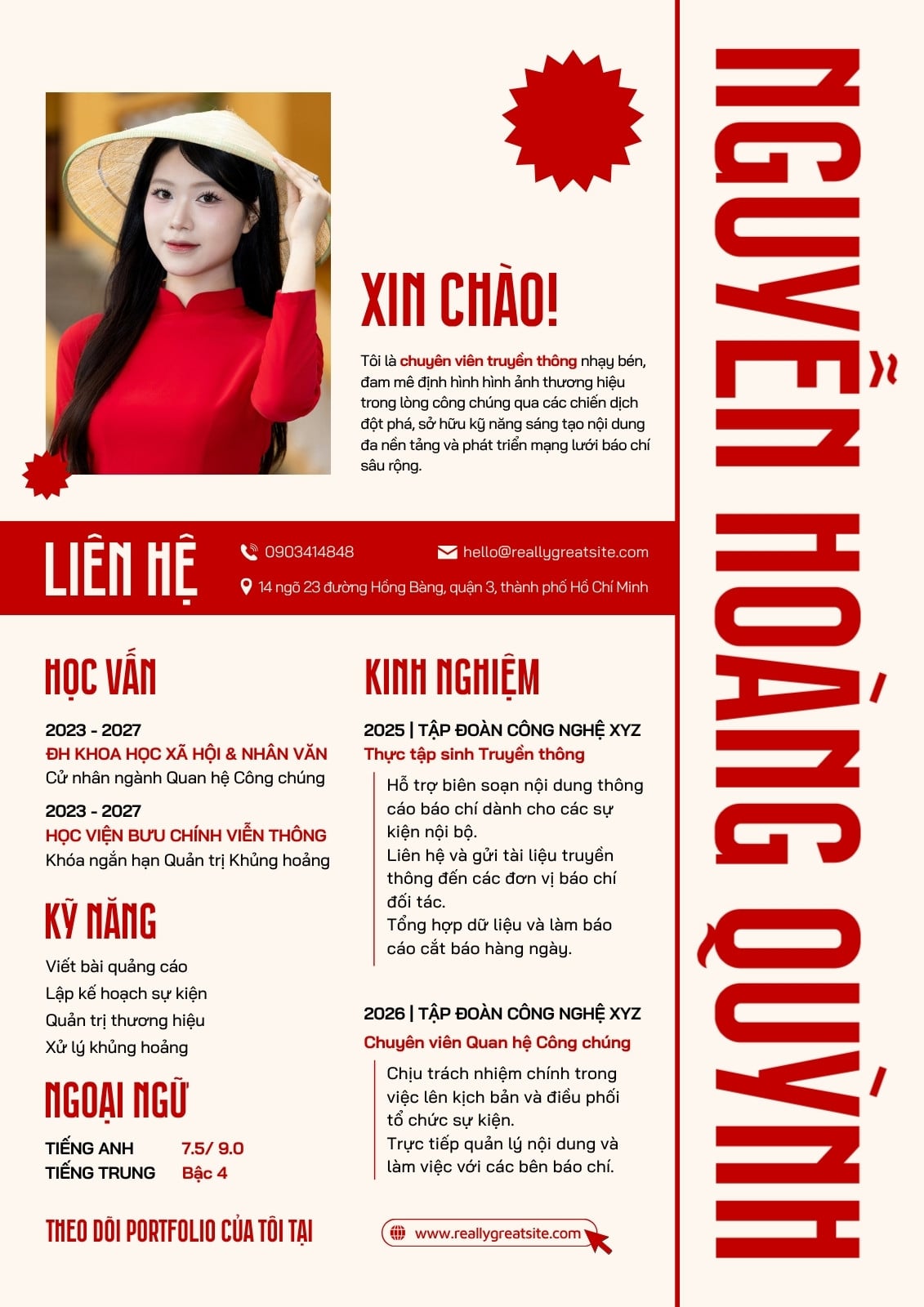 Mẫu sơ yếu lý lịch đỏ kem hiện đại Mẫu sơ yếu lý lịch đỏ kem hiện đại
