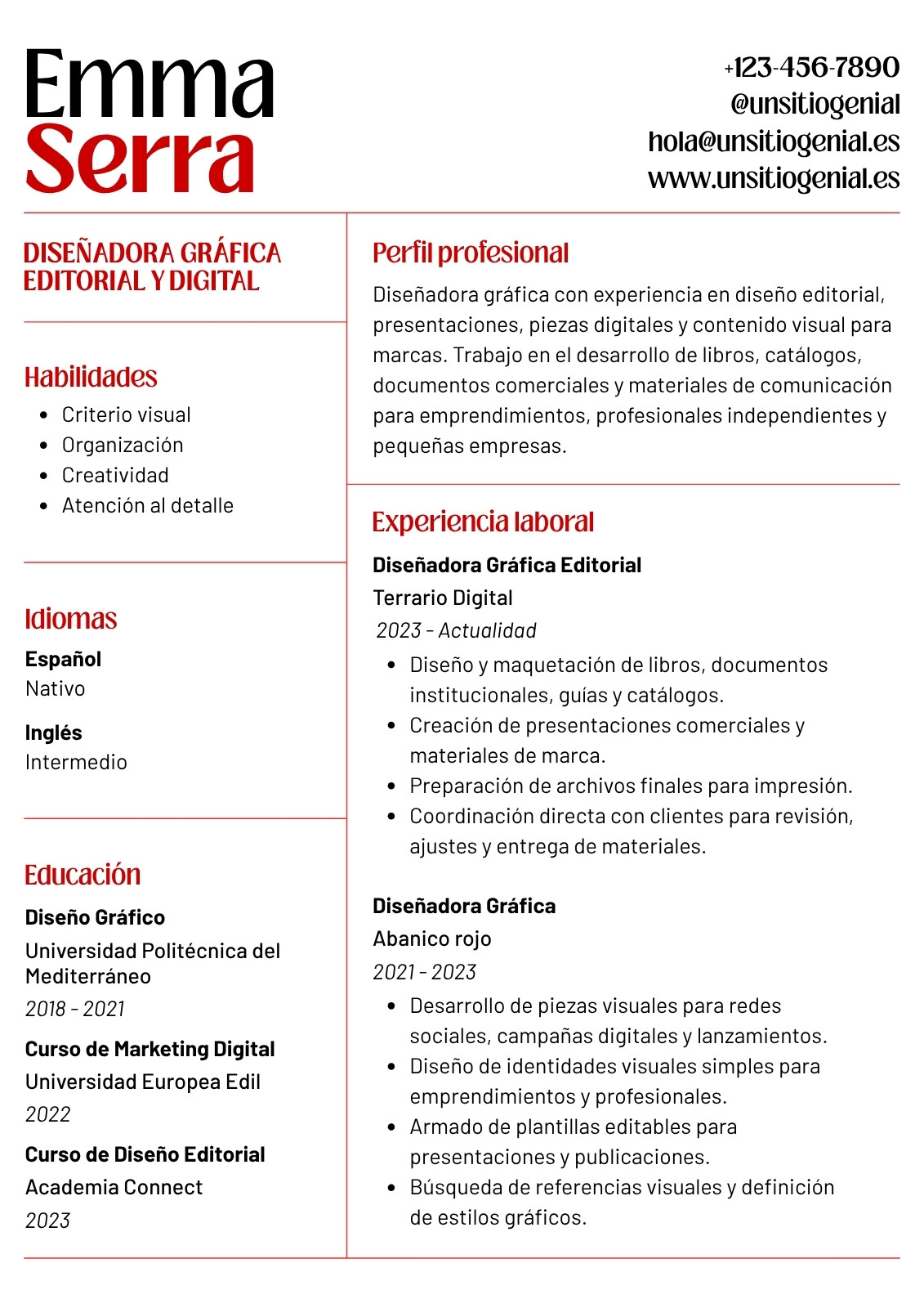 Currículum Diseño Gráfico Moderno Blanco, Rojo y Negro