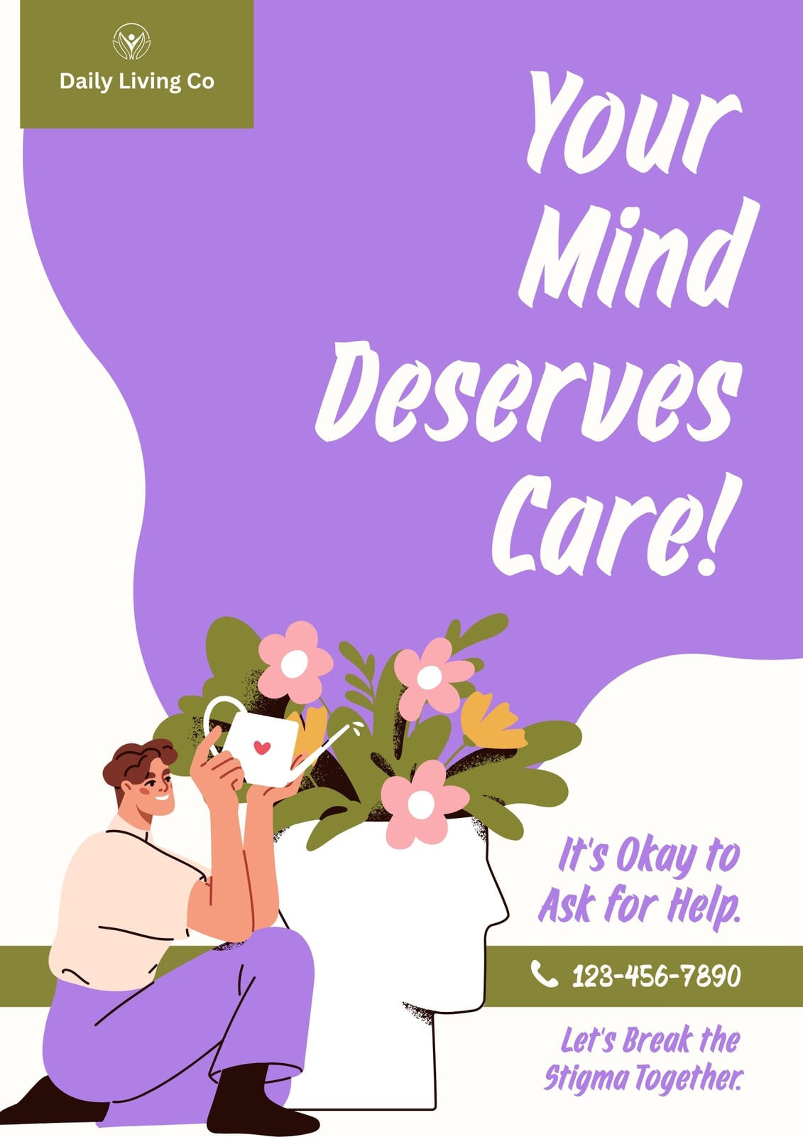 Purple And Green Mental Health Awareness Poster