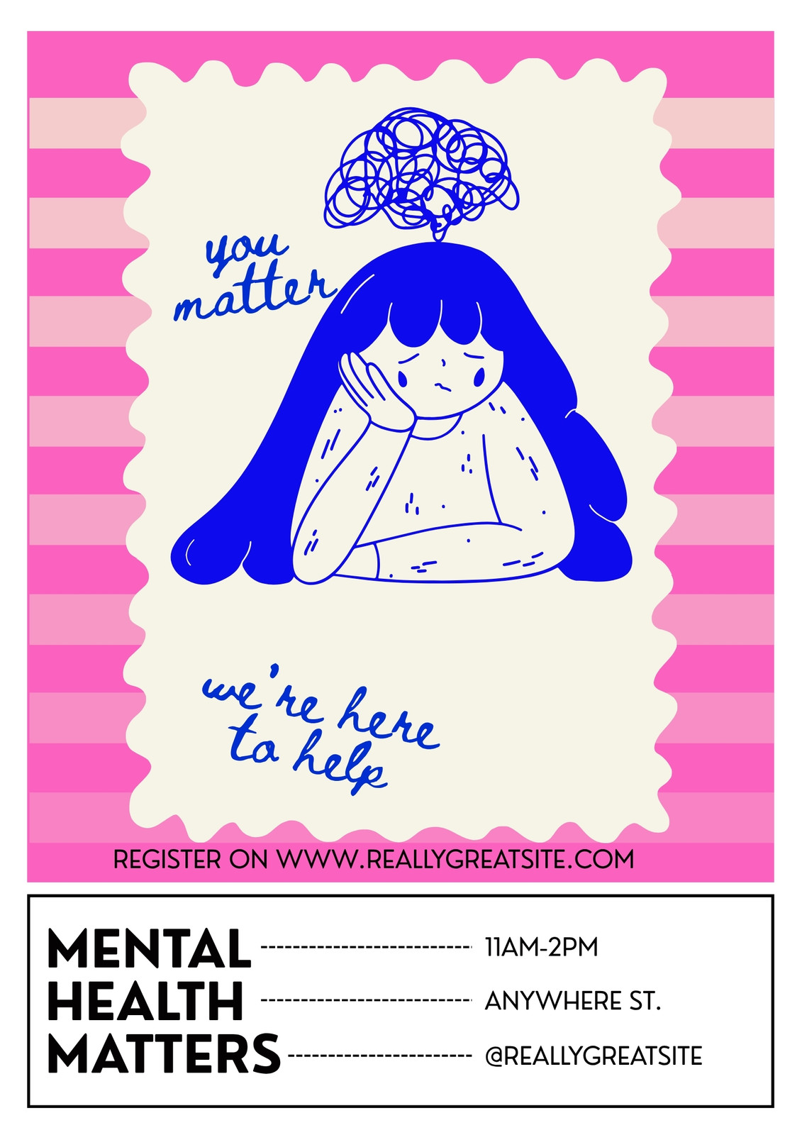 Pink Blue and White Illustrated Mental Health Poster
