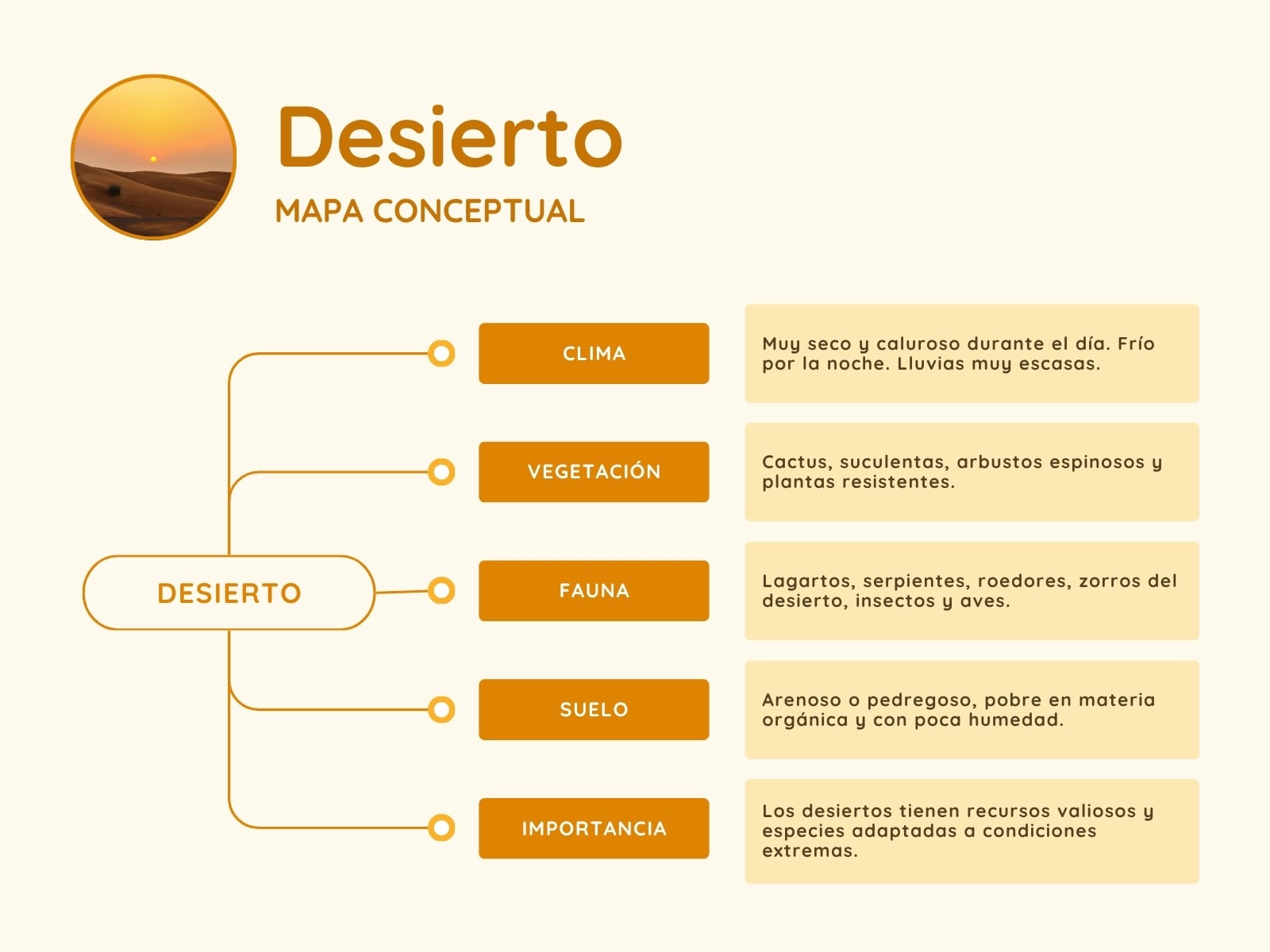 Mapa conceptual del Ecosistema desierto Estilo minimalista amarillo