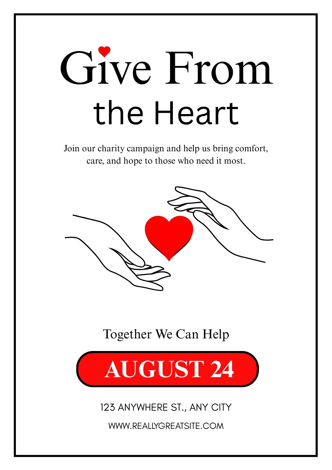 Red Black and White Minimalist Charity Flyer