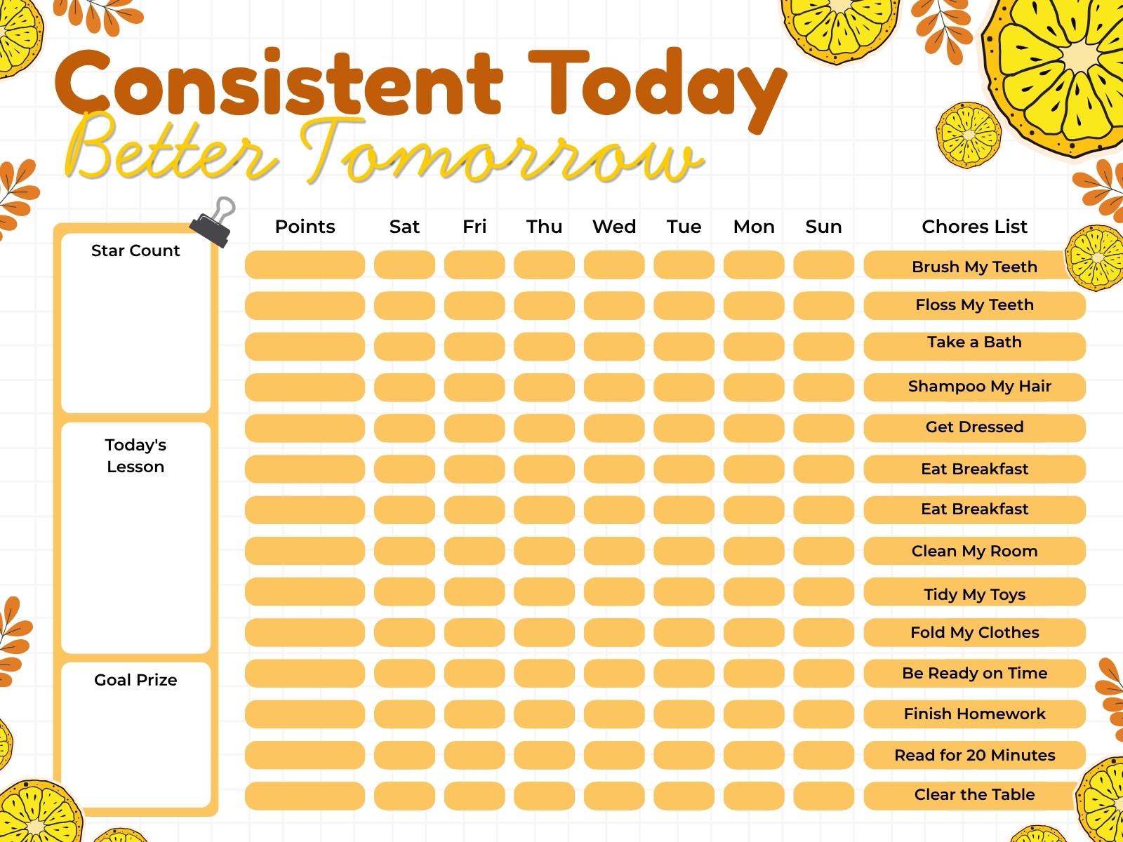 Orange Yellow and White Playful Chore Chart Graph