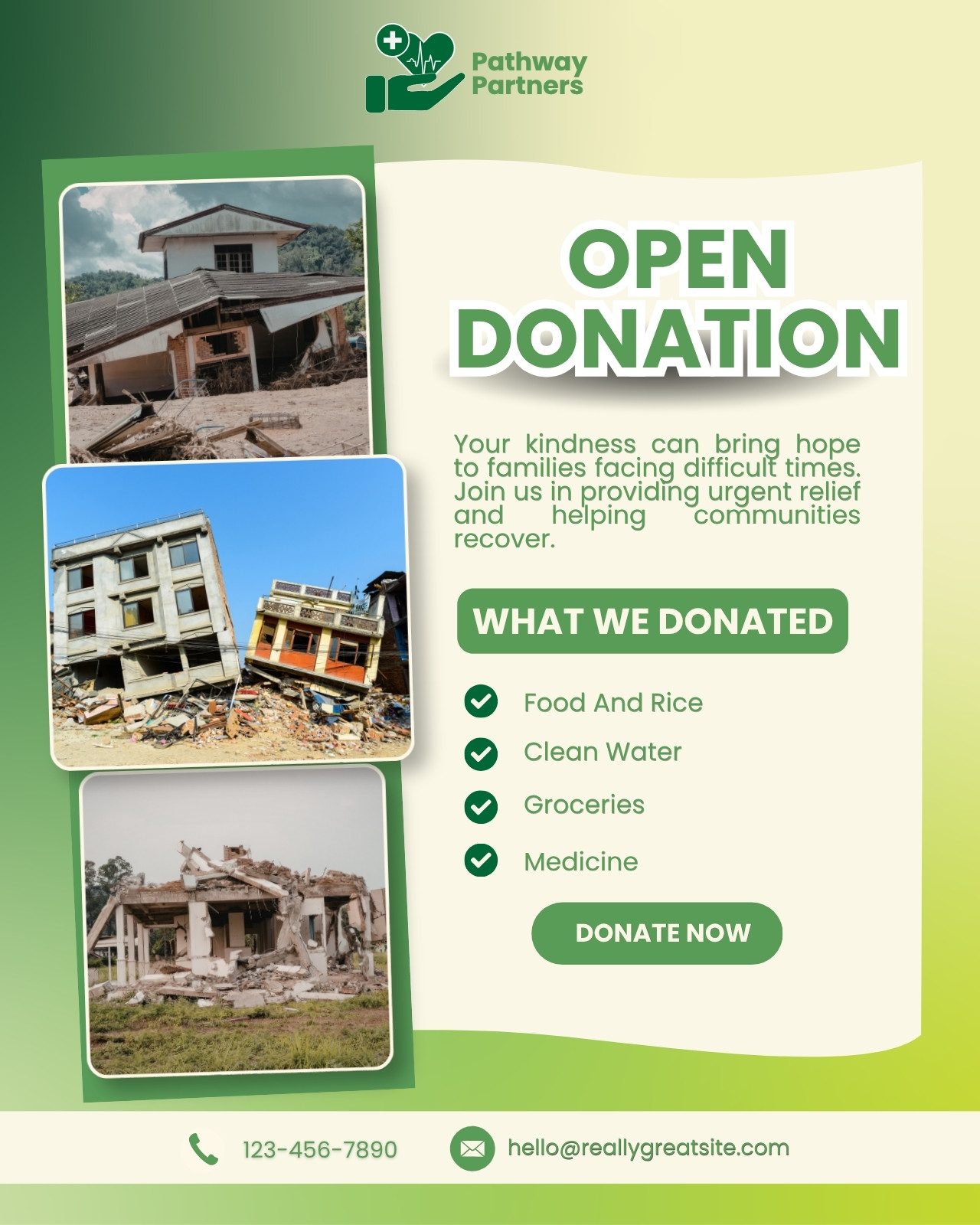 Green and Beige Modern Open Donation Instagram Post