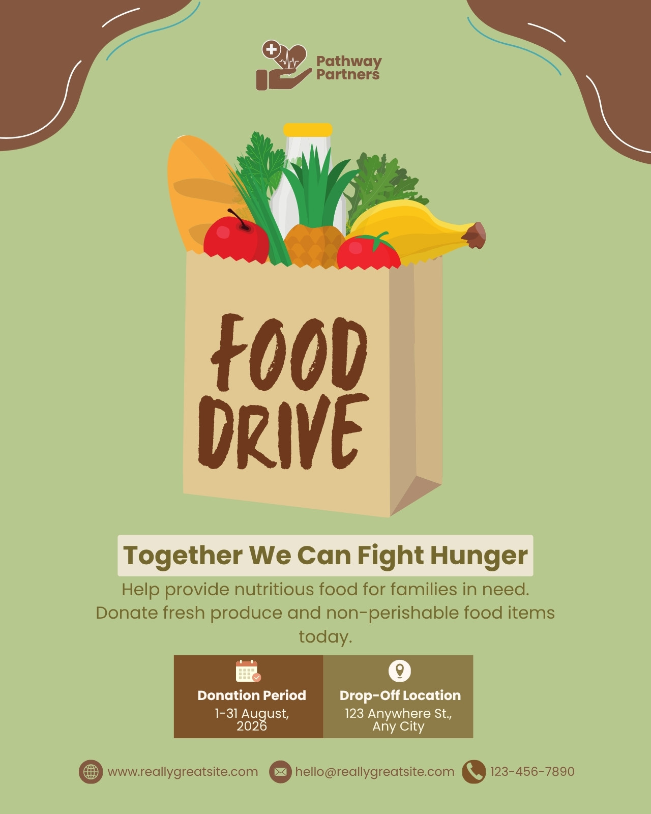 Brown and Green Illustrated Food Drive Instagram Post