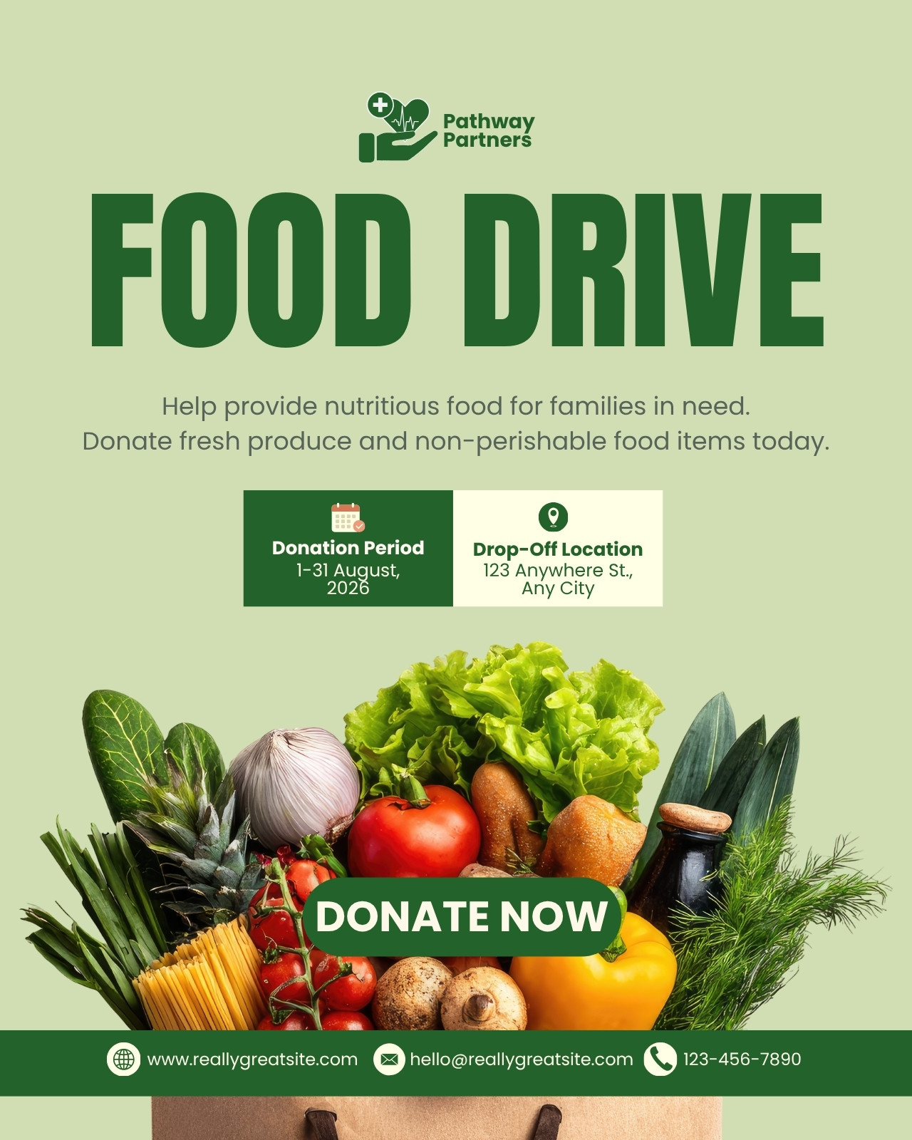 Green and Beige Illustrated Food Drive Service Instagram Post