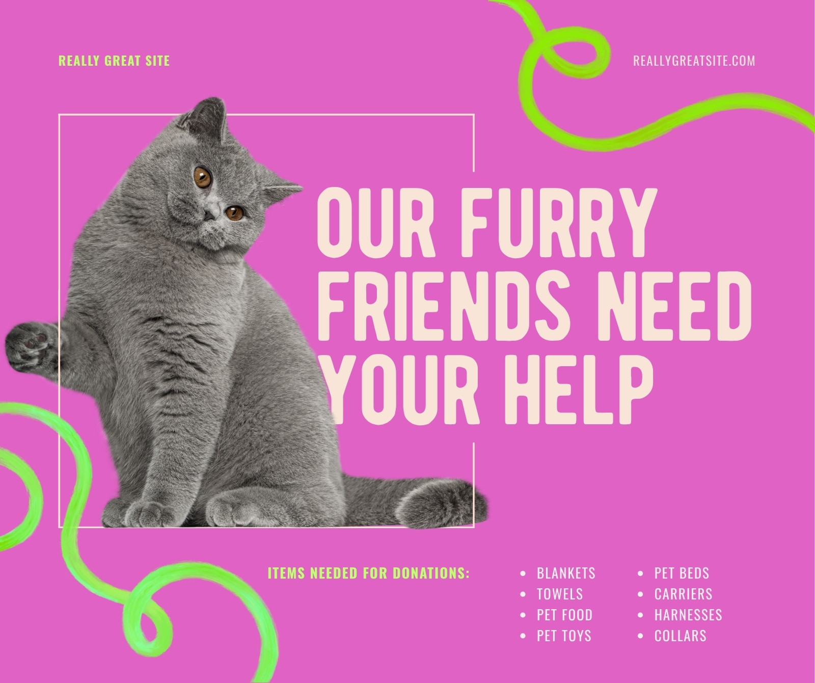 Pink Green and Gray Playful Pet Donation Facebook Post