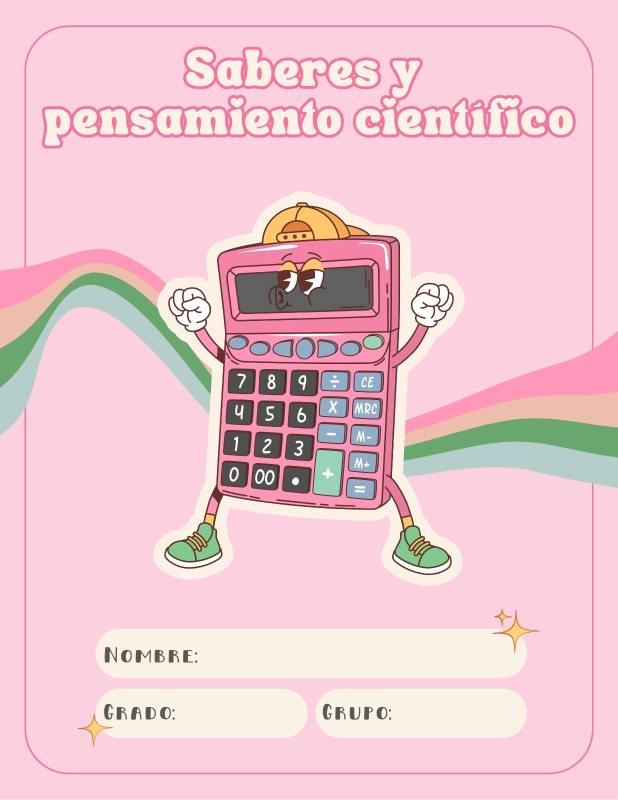 Portada de matemáticas - Cuaderno - Pensamiento científico - Caricatura, retro, colorida y rosa