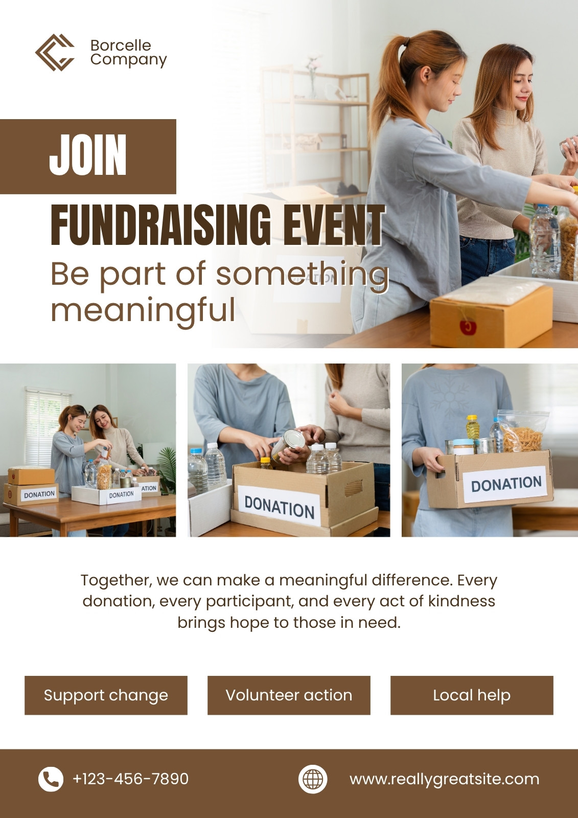 White Brown Modern Join Fundraising Event Poster