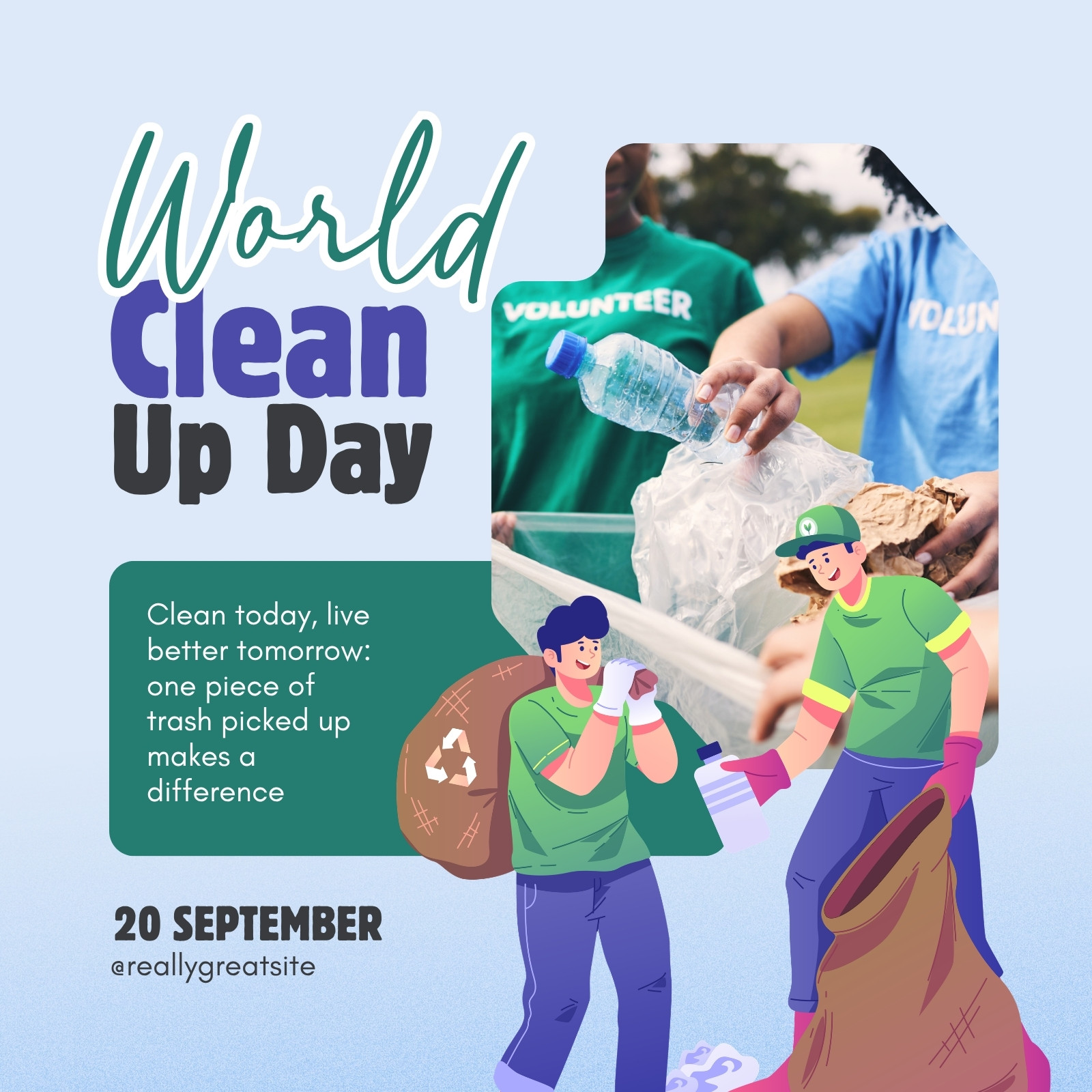Blue and Green Ilustrated World Clean Up Day Instagram Post