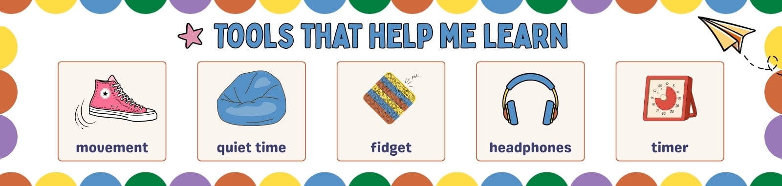 Tools That Help Me Learn Back to School Desk Strip in a Colorful Playful Style