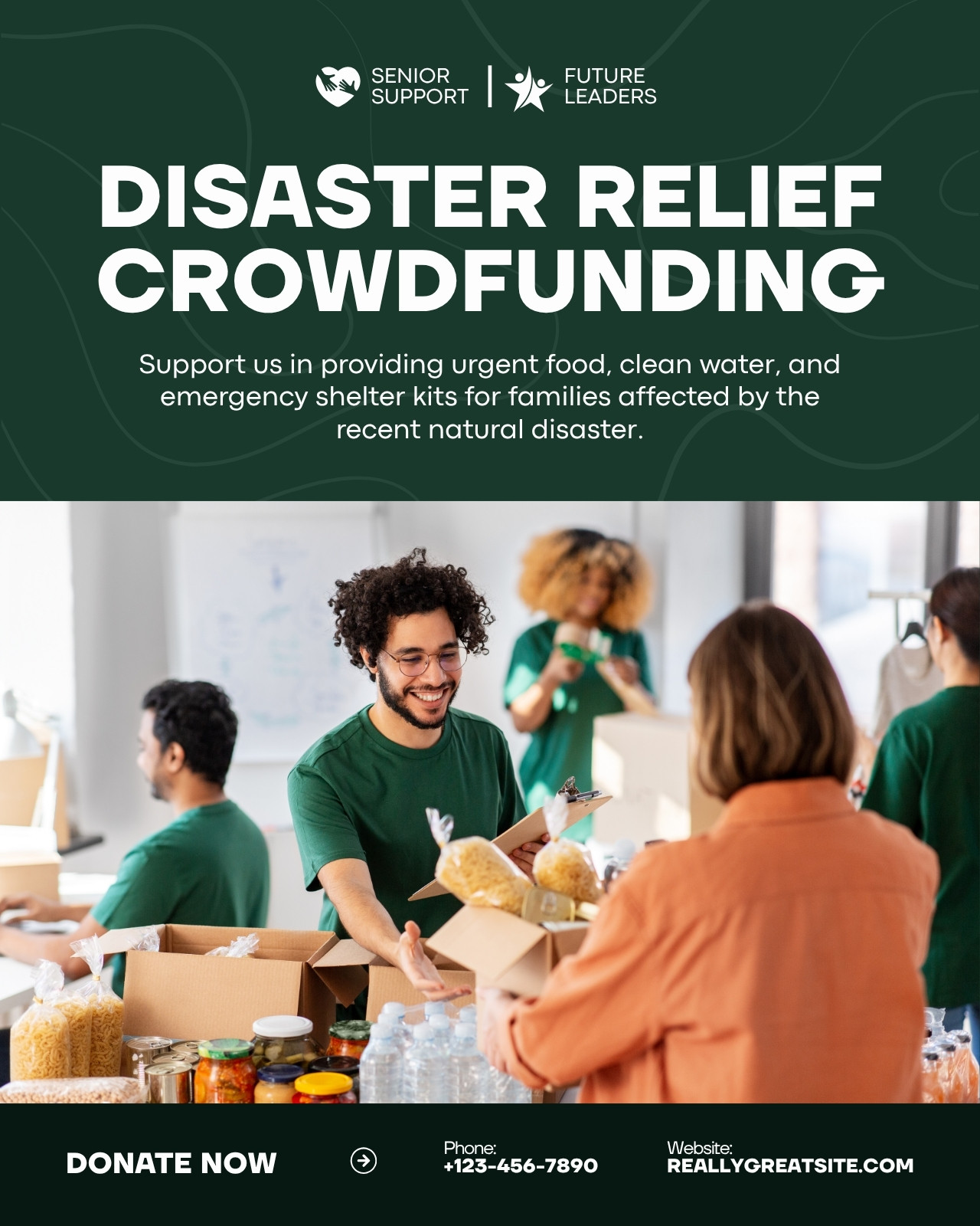 Green and White Modern Disaster Relief Instagram Post