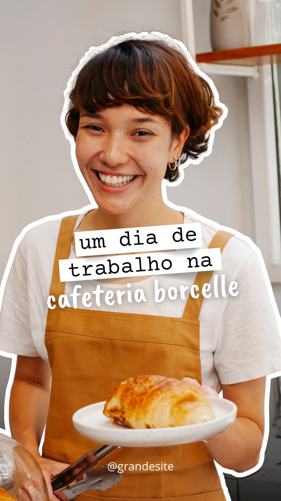 Capa Reels Um Dia de Trabalho Cafeteria Branco e Caramelo
