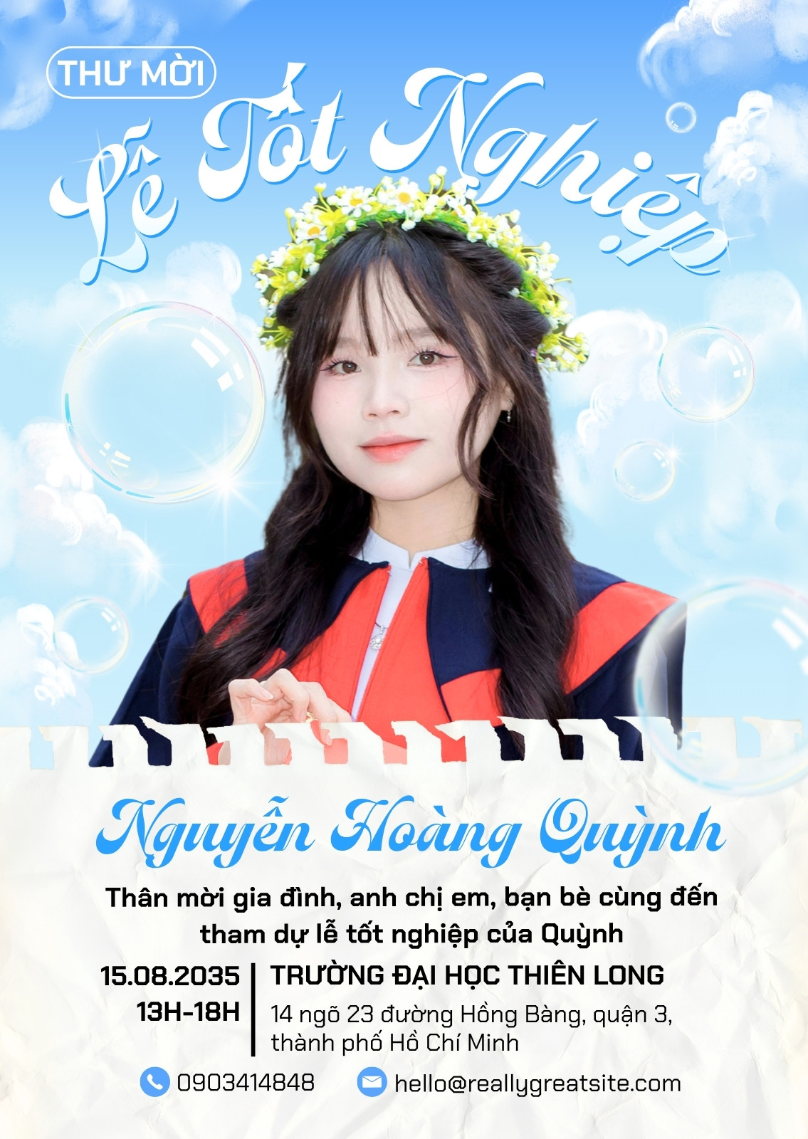 Mẫu thiệp mời tốt nghiệp xanh trắng hiện đại Mẫu thiệp mời tốt nghiệp xanh trắng hiện đại