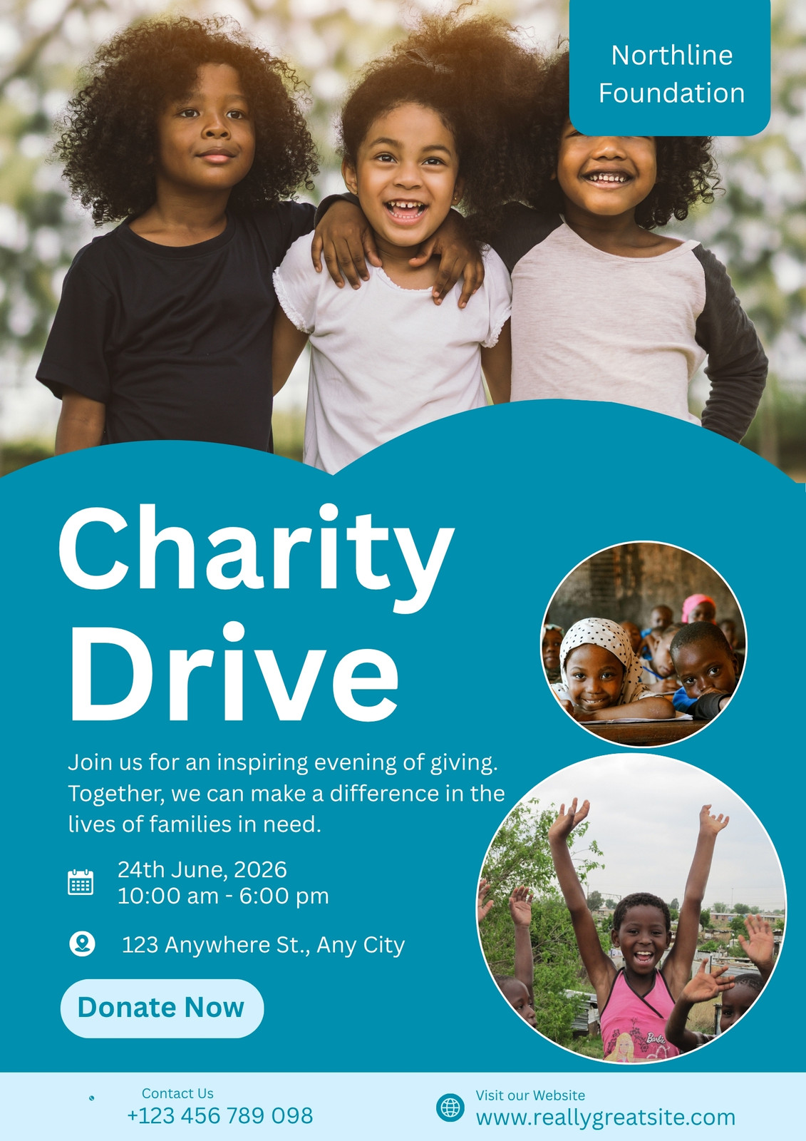 Blue and White Modern Charity Drive Poster