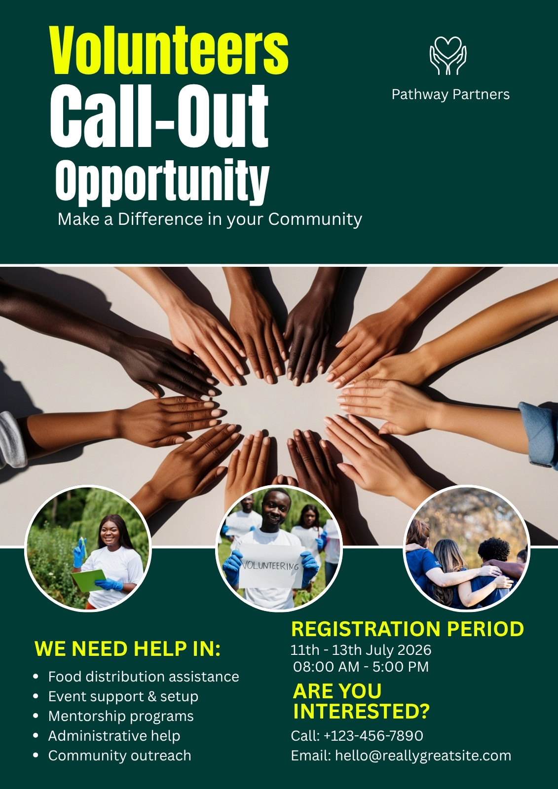 Green Yellow and Black Modern Community Volunteering Flyer