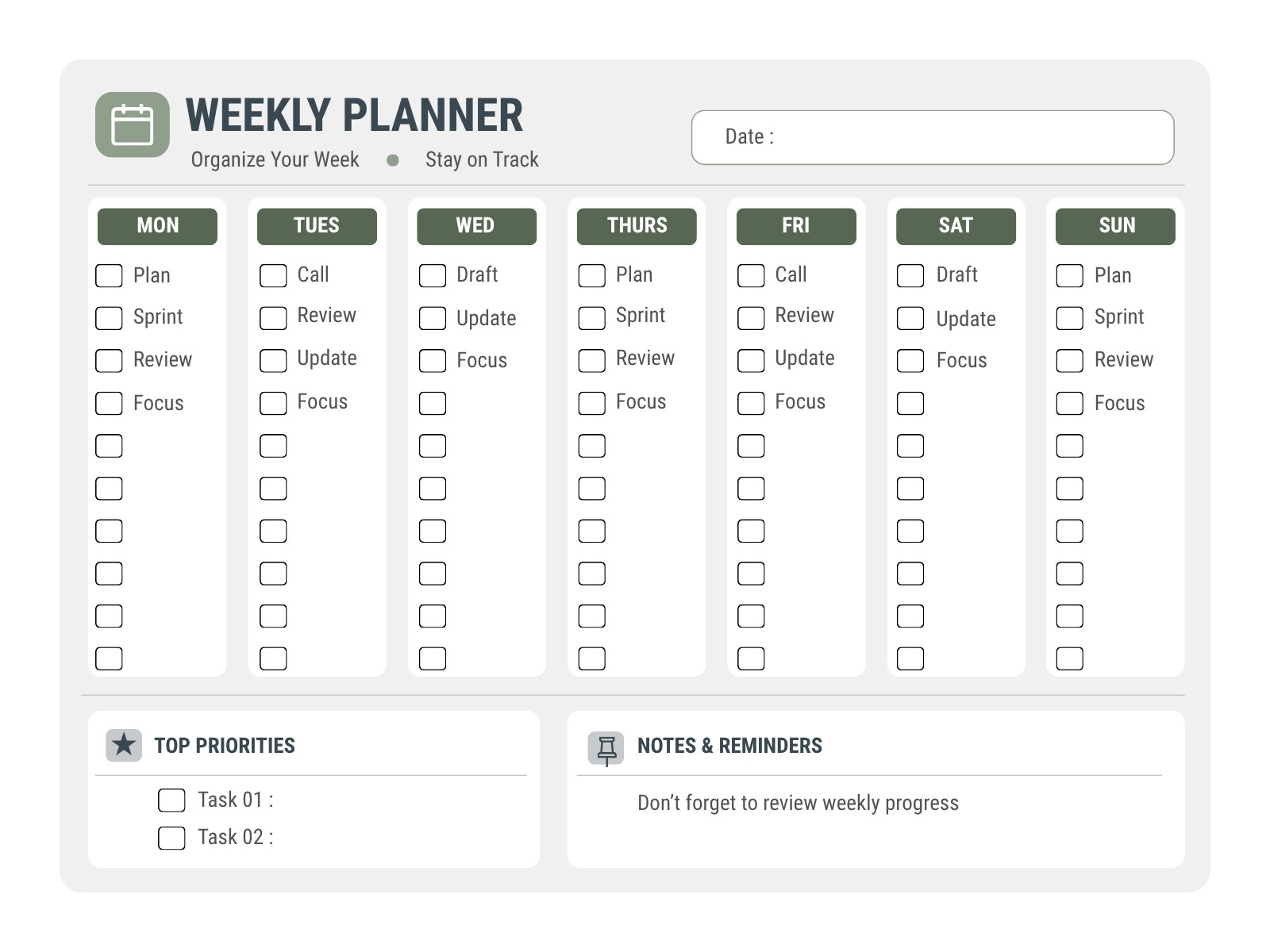 Green White Simple Weekly Planner Schedule Graph