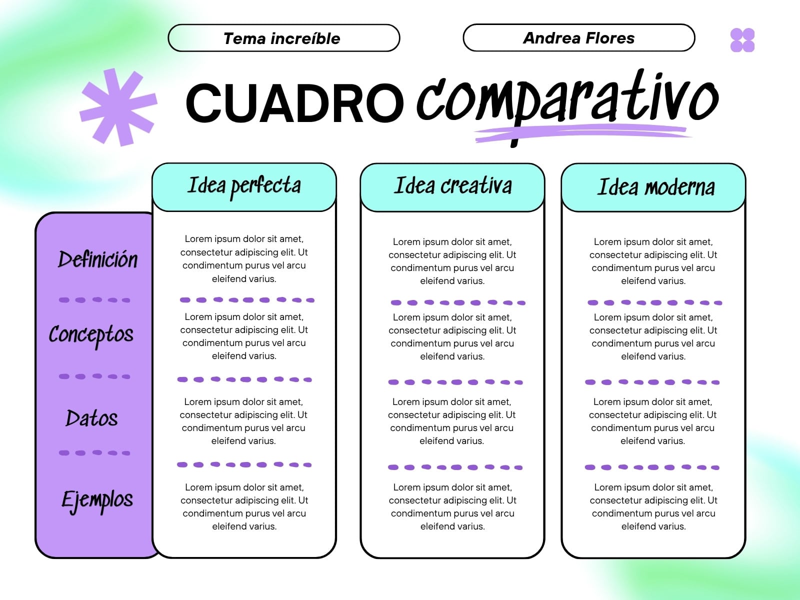 Grafica Cuadro Comparativo Creativo Morado y Azul