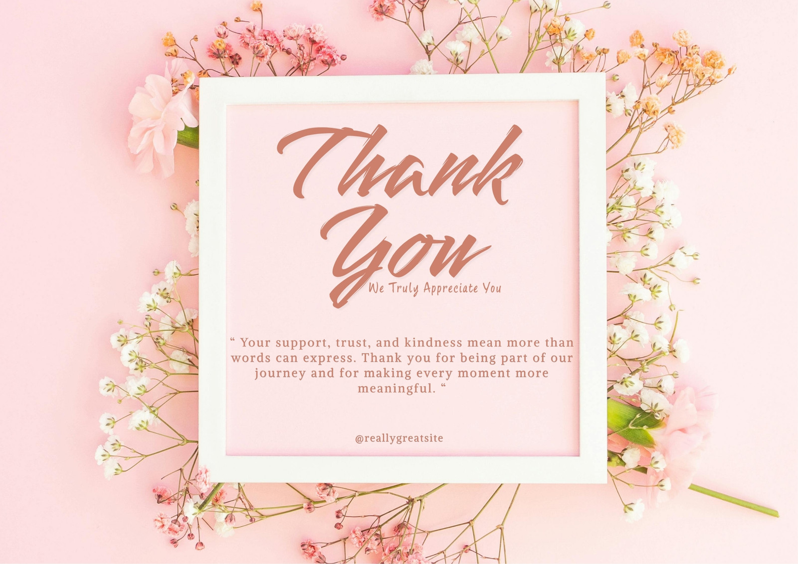 Pink Peach and White Romantic Floral Thank You Poster