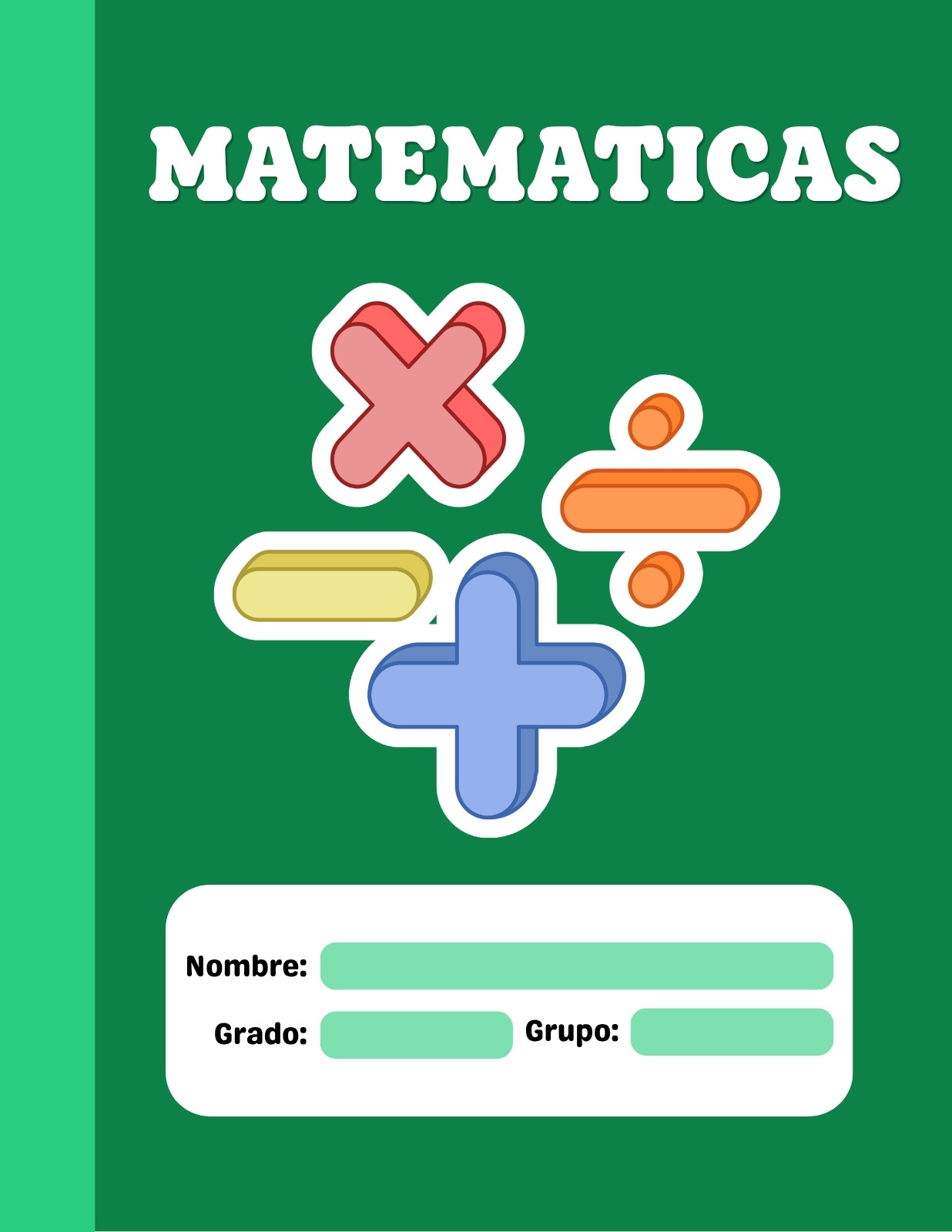 Portada de matemáticas - Cuaderno - Ilustrada y verde