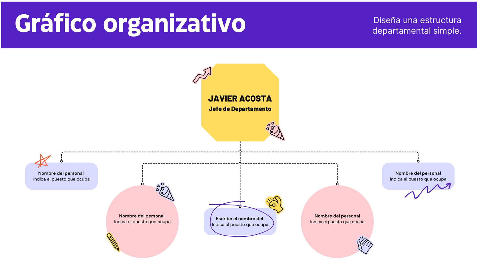 Pizarra online gráfico de organización de equipo en estilo colorido sencillo violeta púrpura