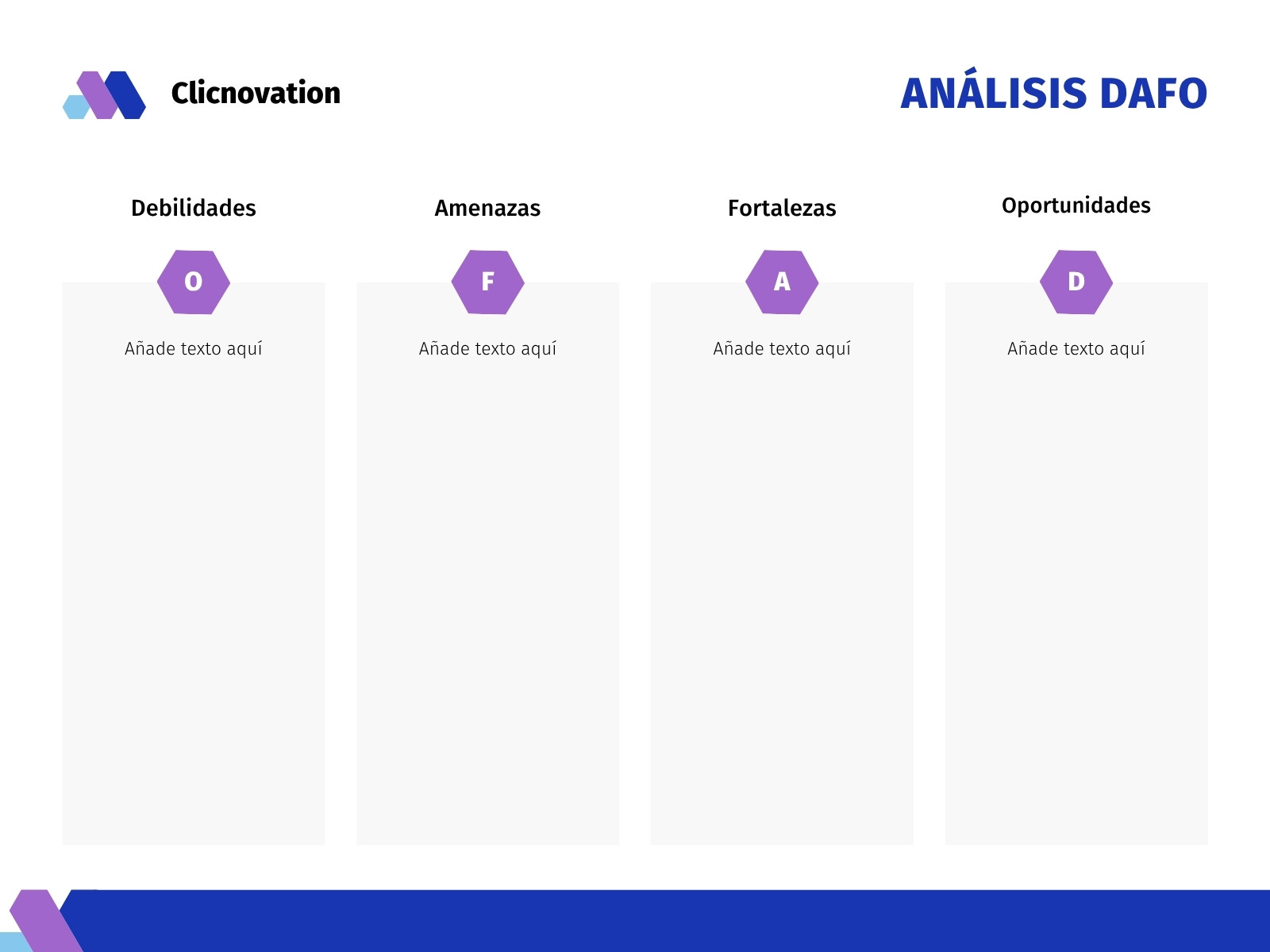 Gráfico de análisis DAFO para startup de desarrollo de aplicaciones corporativo casual azul y morado