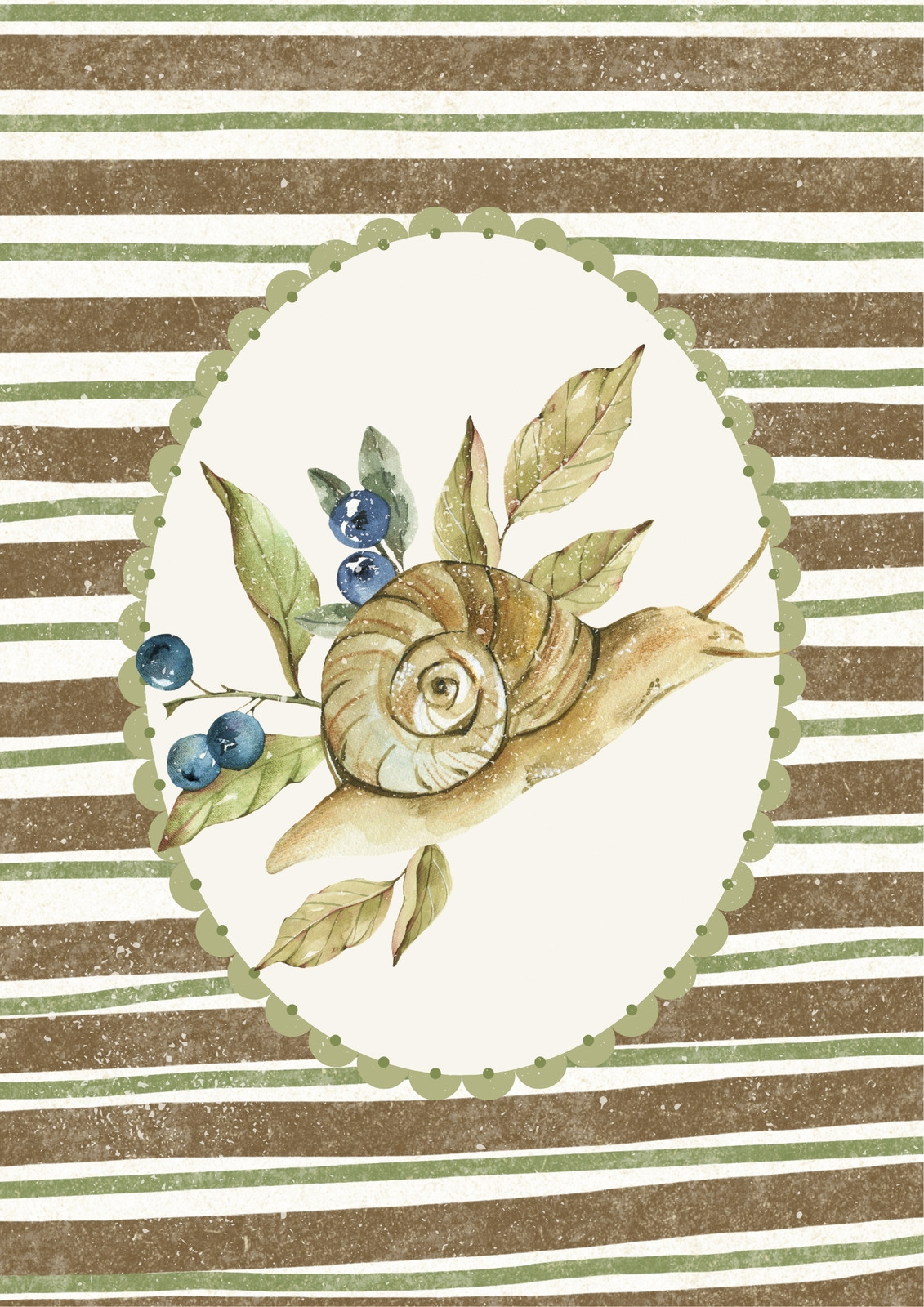 Brown Green Watercolor Rustic Snail Illustrated Poster