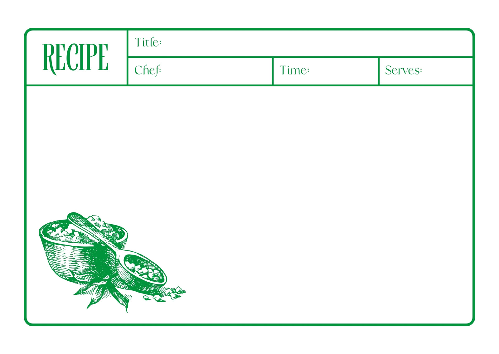 Green White Vintage Recipe Card