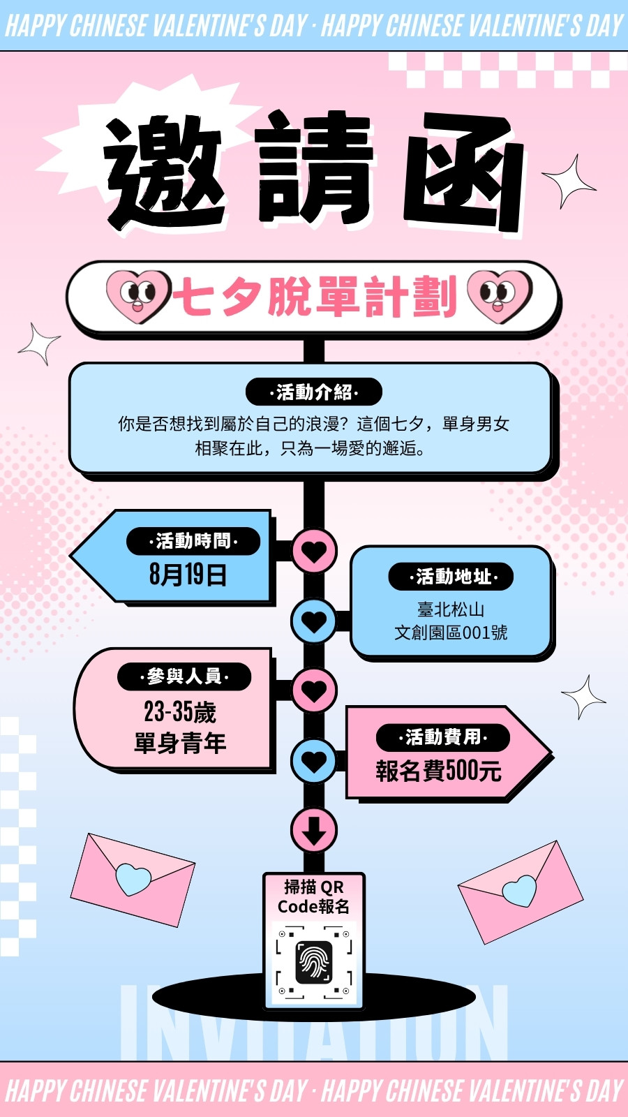 粉藍色可愛風七夕電子邀請函
