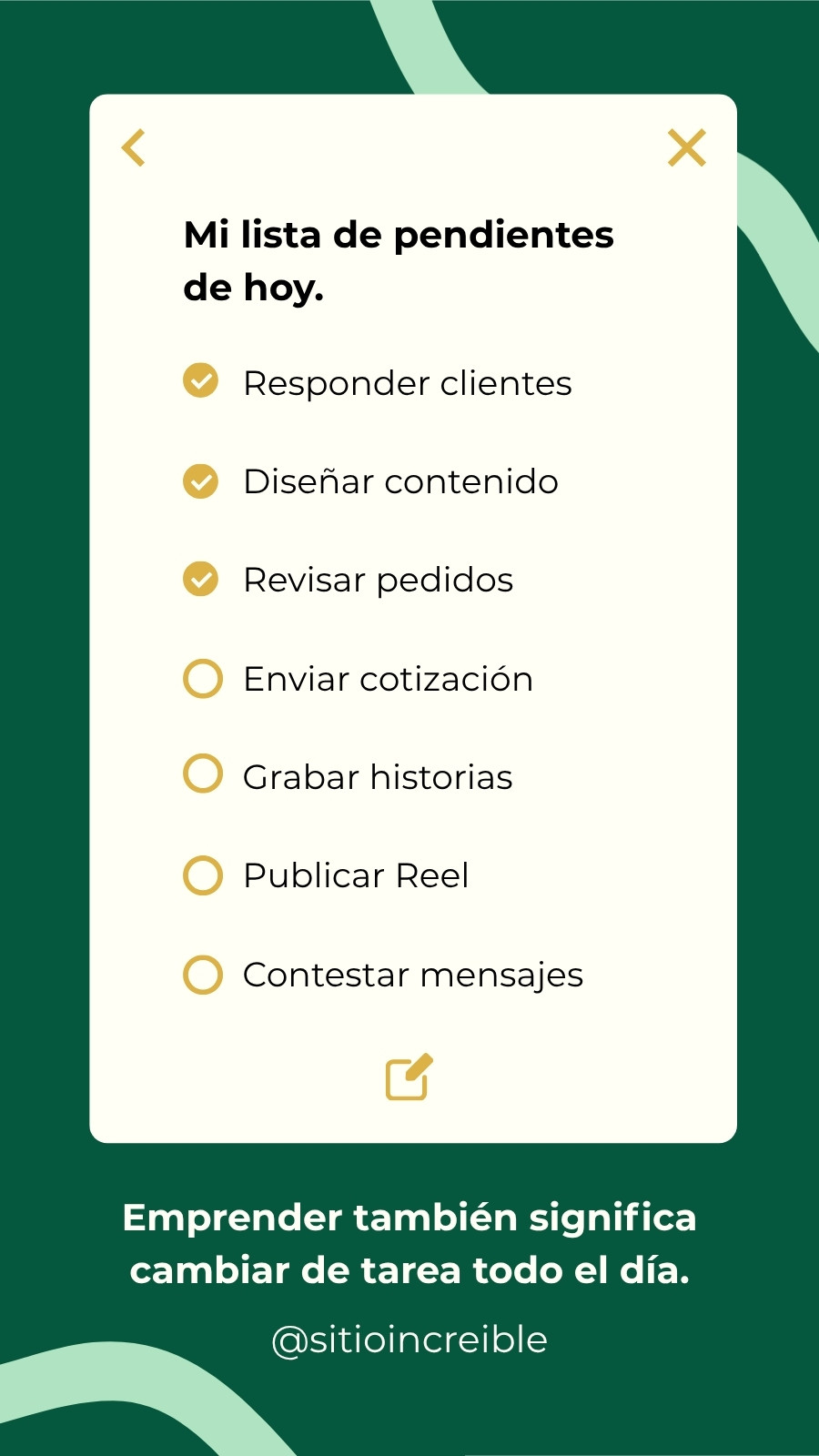 Historia de Instagram Lista de Tareas de Emprendedor Verde Oscuro