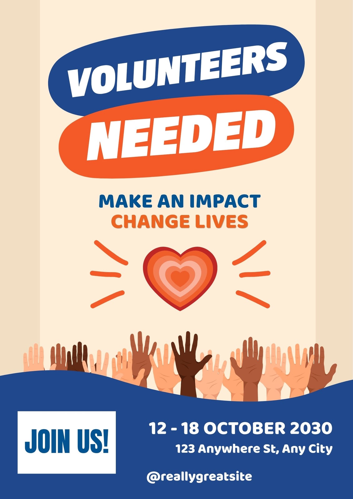 Blue White and Orange Bold Volunteers Need Poster