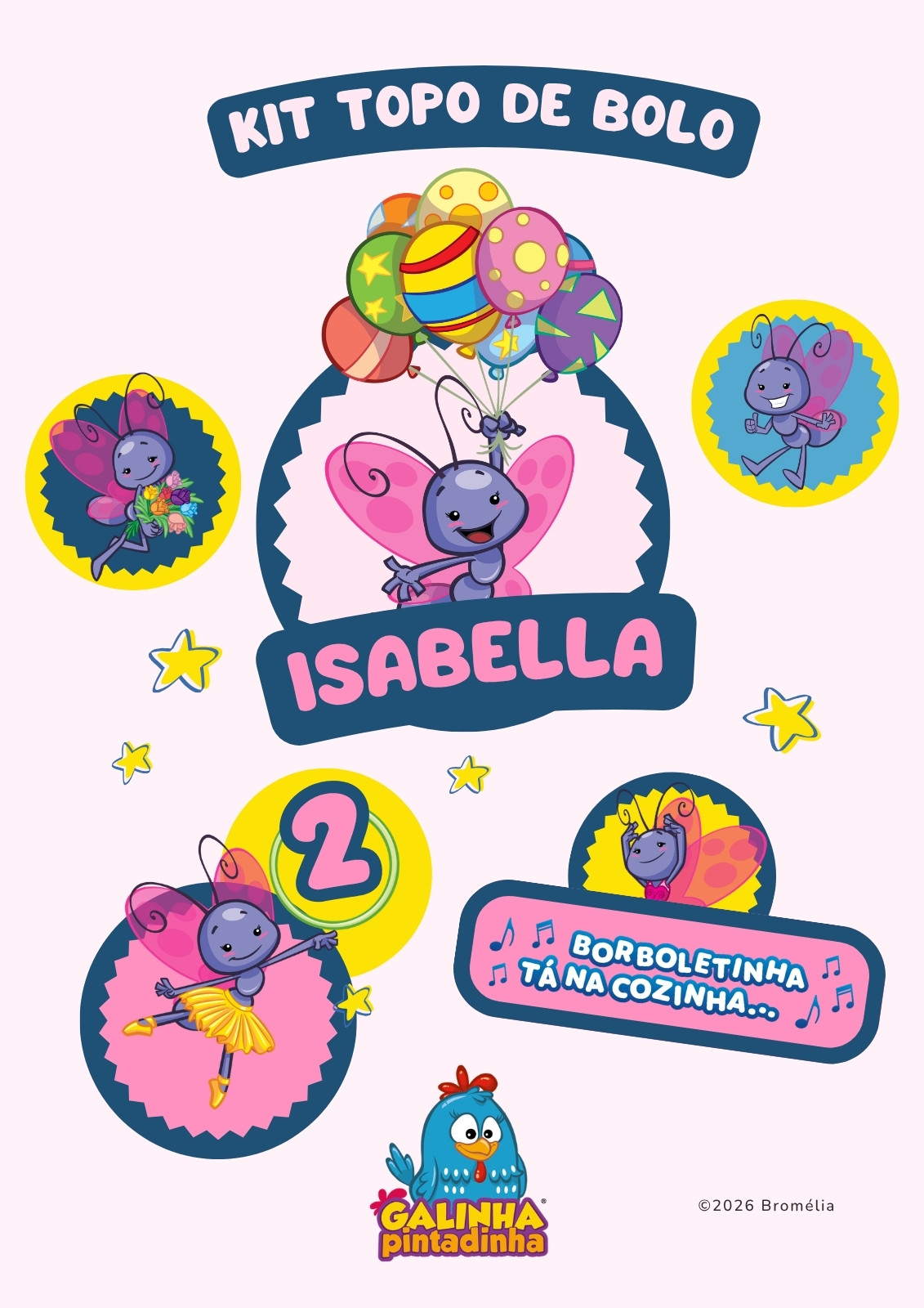 Documento A4 Topo de Bolo Borboletinha Rosa