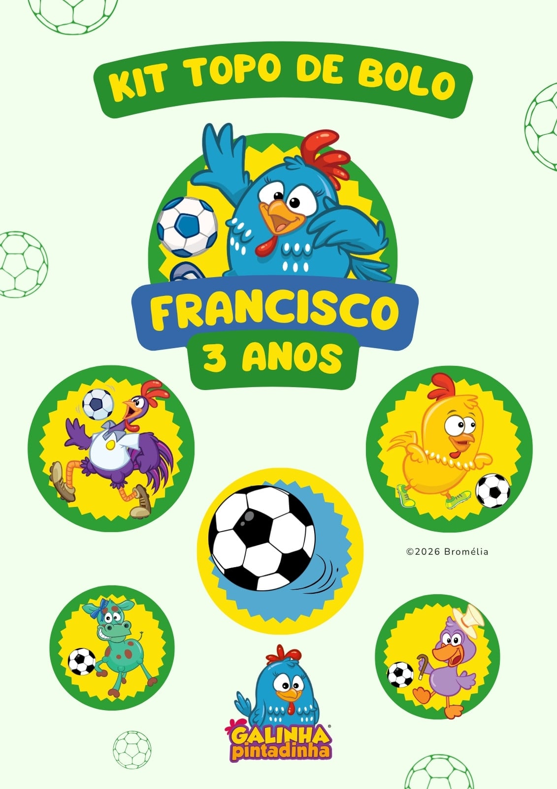 Documento A4 Topo de Bolo Futebol Verde e Amarelo
