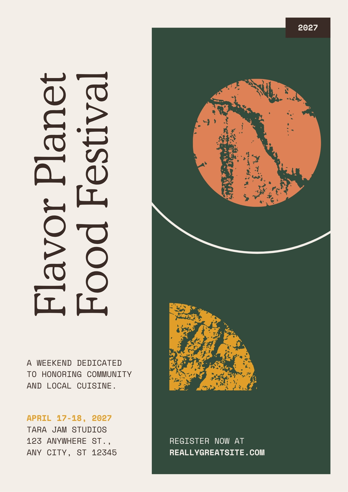 Dark Green Orange and Yellow Food Festival Poster