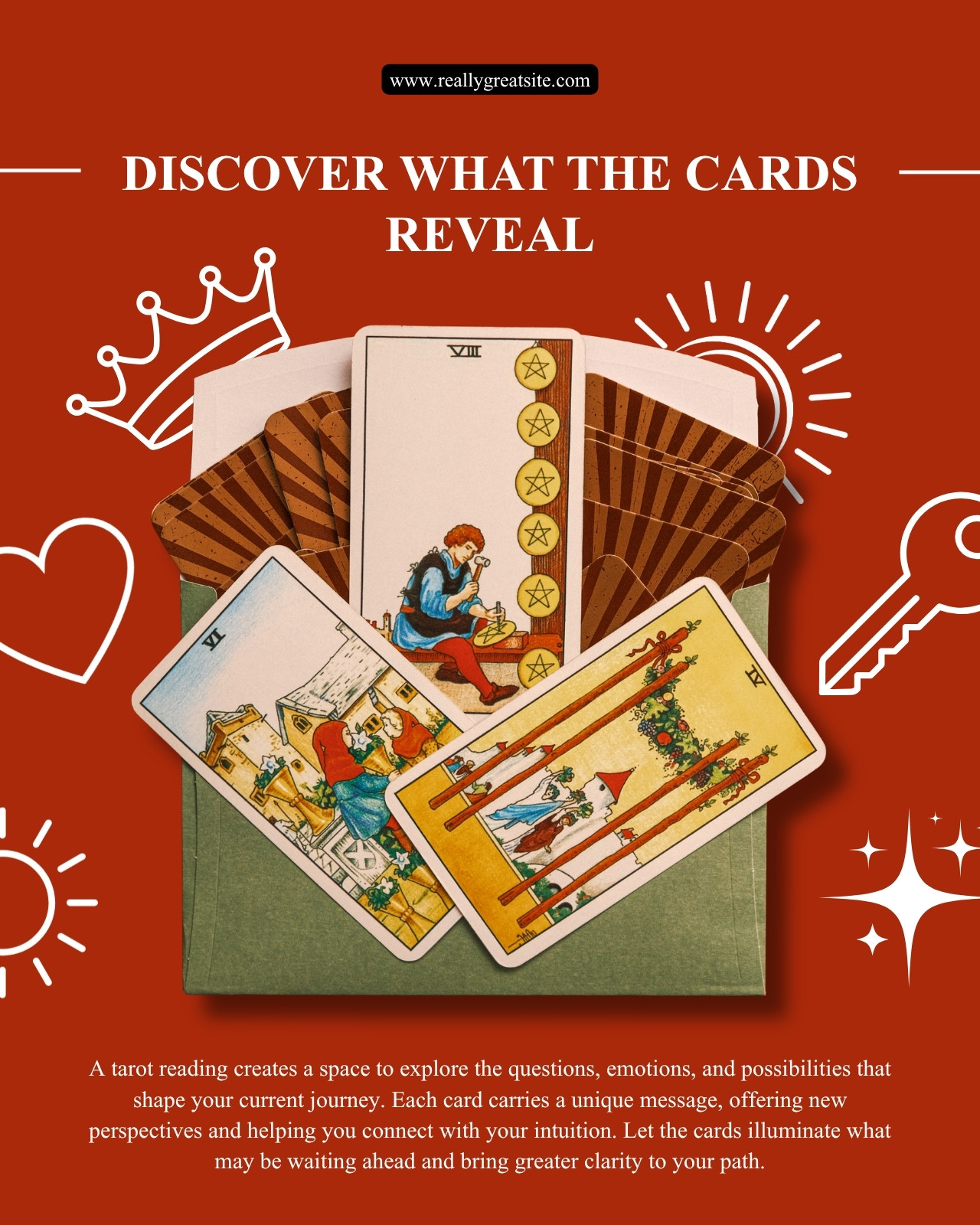 Red Black and Gold Playful Tarot Cards Reveal Instagram Post