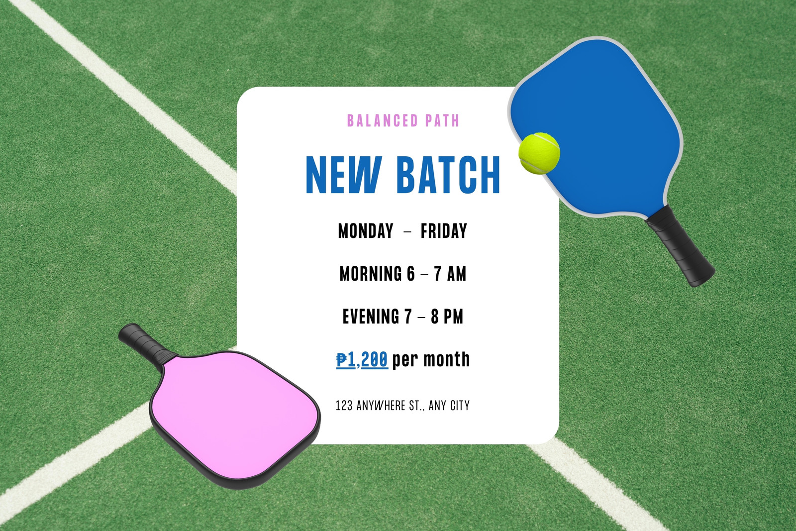 Green White Blue and Pink Modern Sports Pickleball Training Schedule Tarpaulin