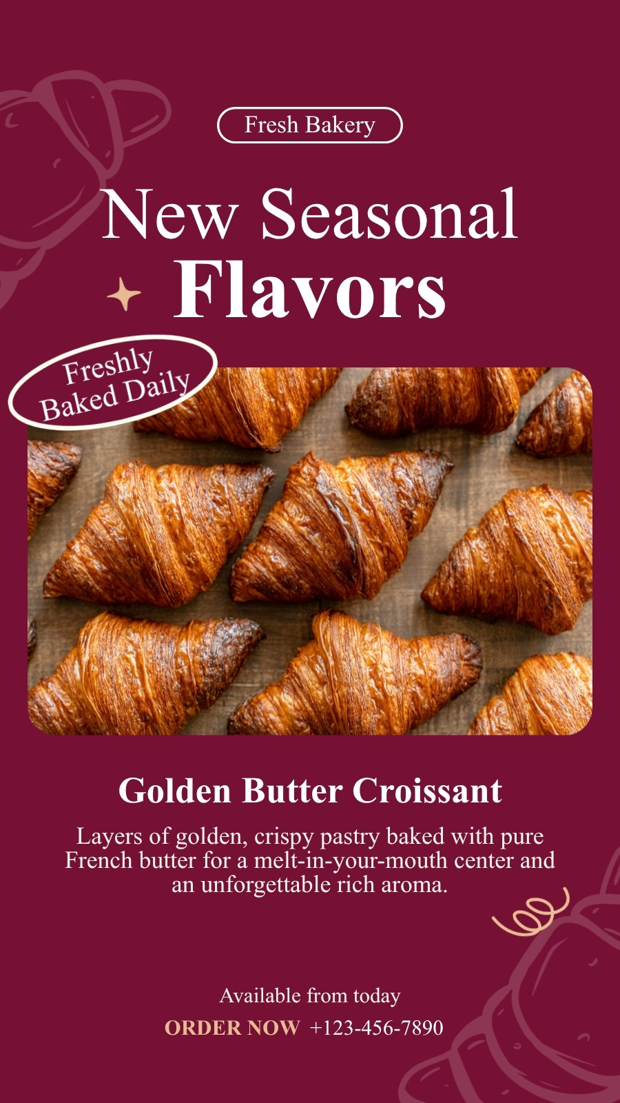 Burgundy Gold and Cream Fresh Bakery Seasonal Flavors Instagram Story