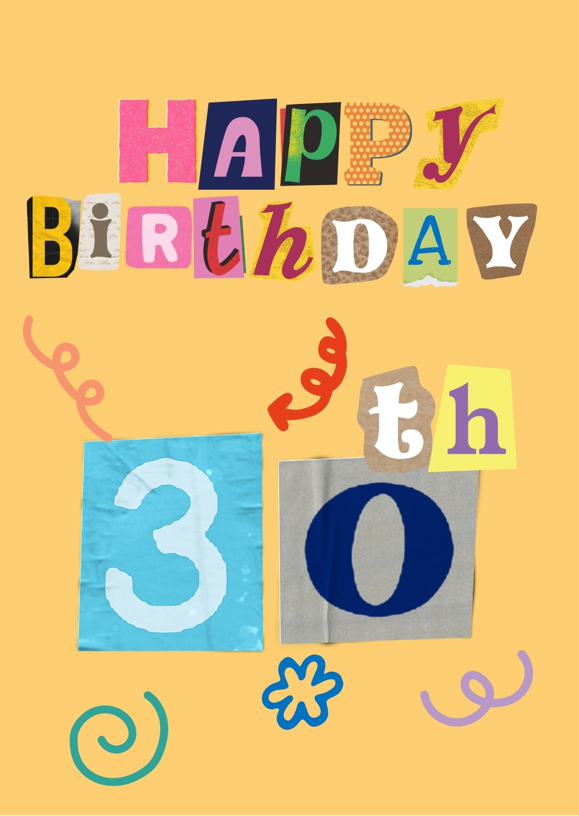 Orange Yellow And Blue Playful Happy Birthday Card