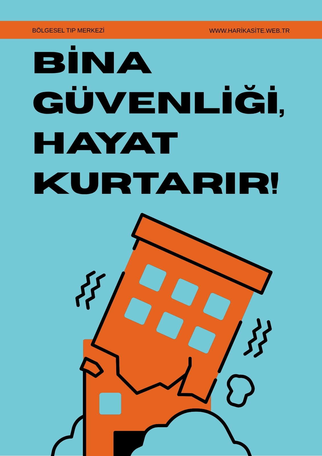 Açık Mavi Turuncu Siyah Modern Bina Güvenliği Afiş