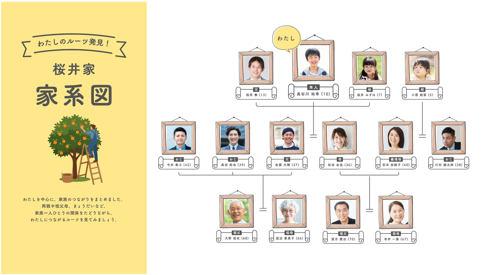 ホワイト イエロー ナチュラル わたし中心 家族相関図 家系図 ホワイトボード
