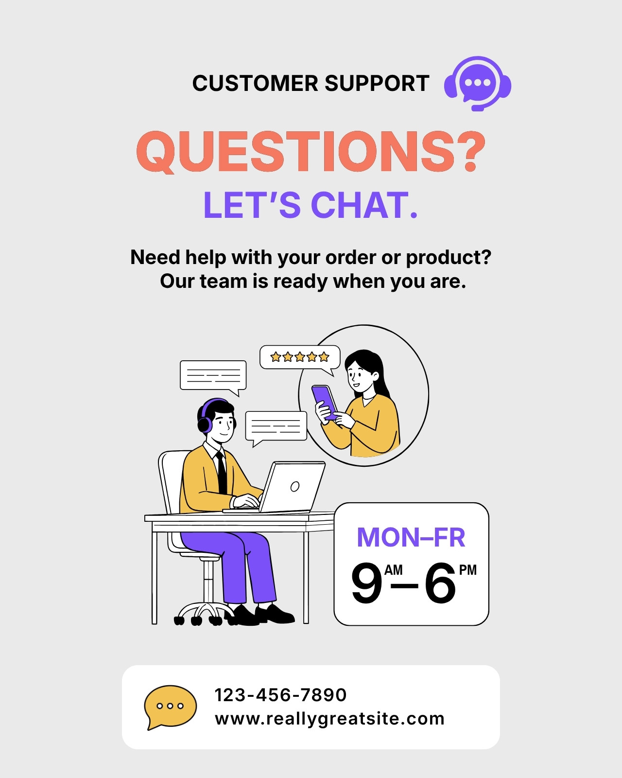 Orange Purple and Blue Modern Customer Support Questions Chat Instagram Post