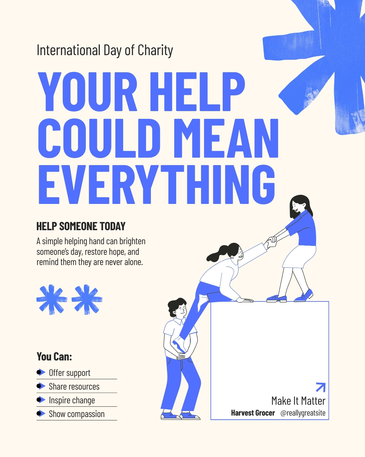 Blue White and Cream Bold Charity Help Message Instagram Post