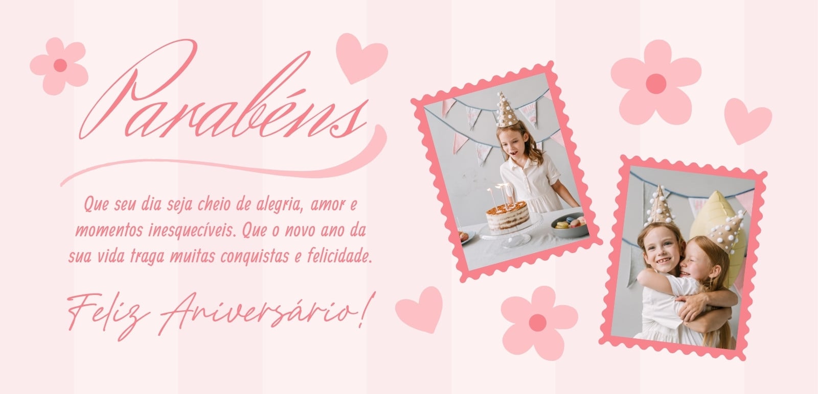 Rosa Claro Rosa e Branco Delicado Parabéns Aniversário