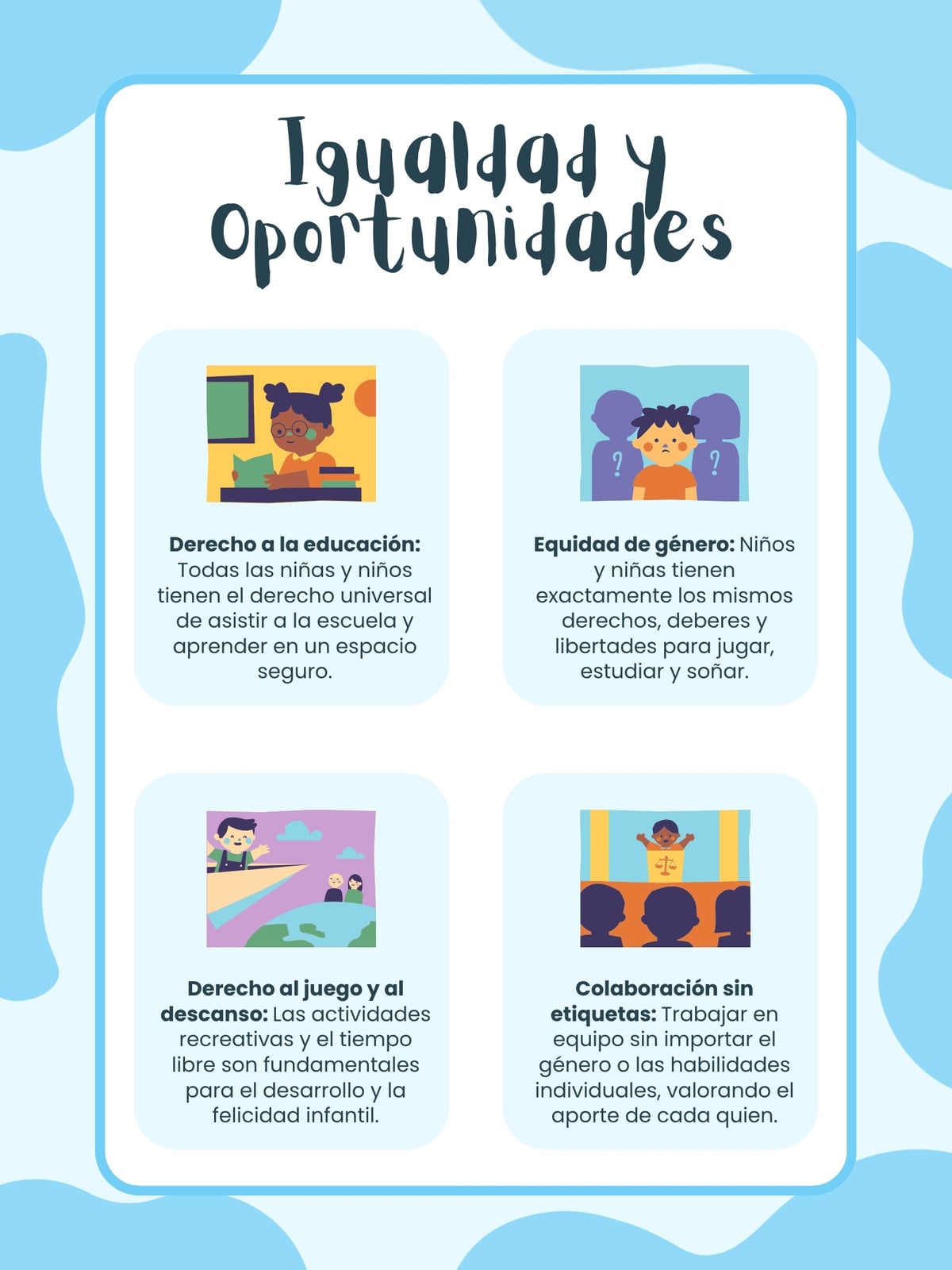 Póster sobre los derechos de la igualdad y oportunidades ilustrado de color amarillo
