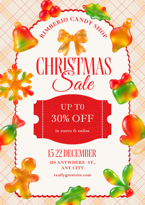 Festive Traditional Christmas Sale Poster Canva template, red and green