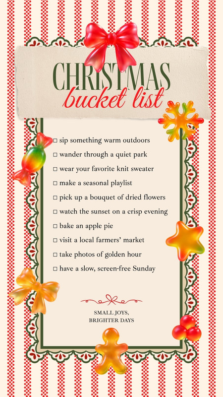 Vintage Festive Illustrated Christmas Bucket List Canva template, red and white