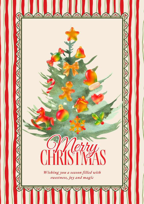 Festive Traditional Merry Christmas Greeting Card Canva template, red and green
